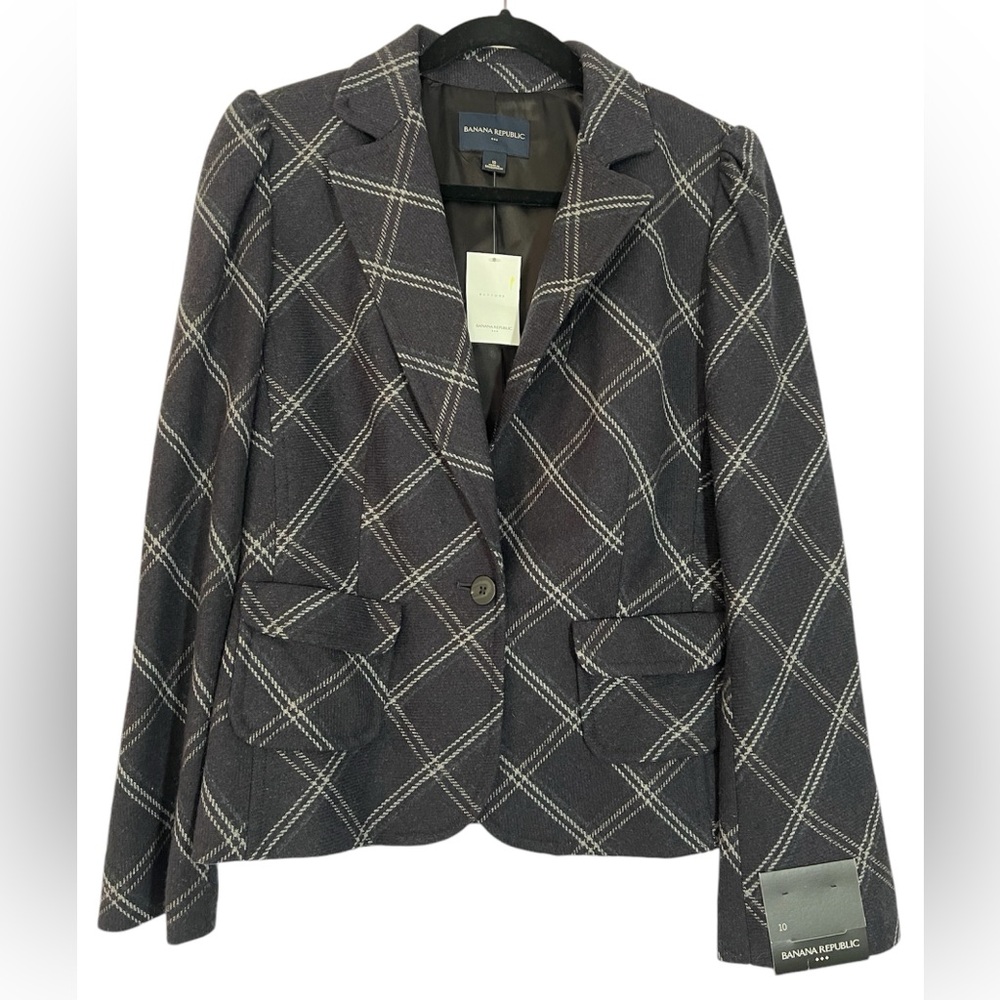 Banana Republic navy blue plaid blazer
